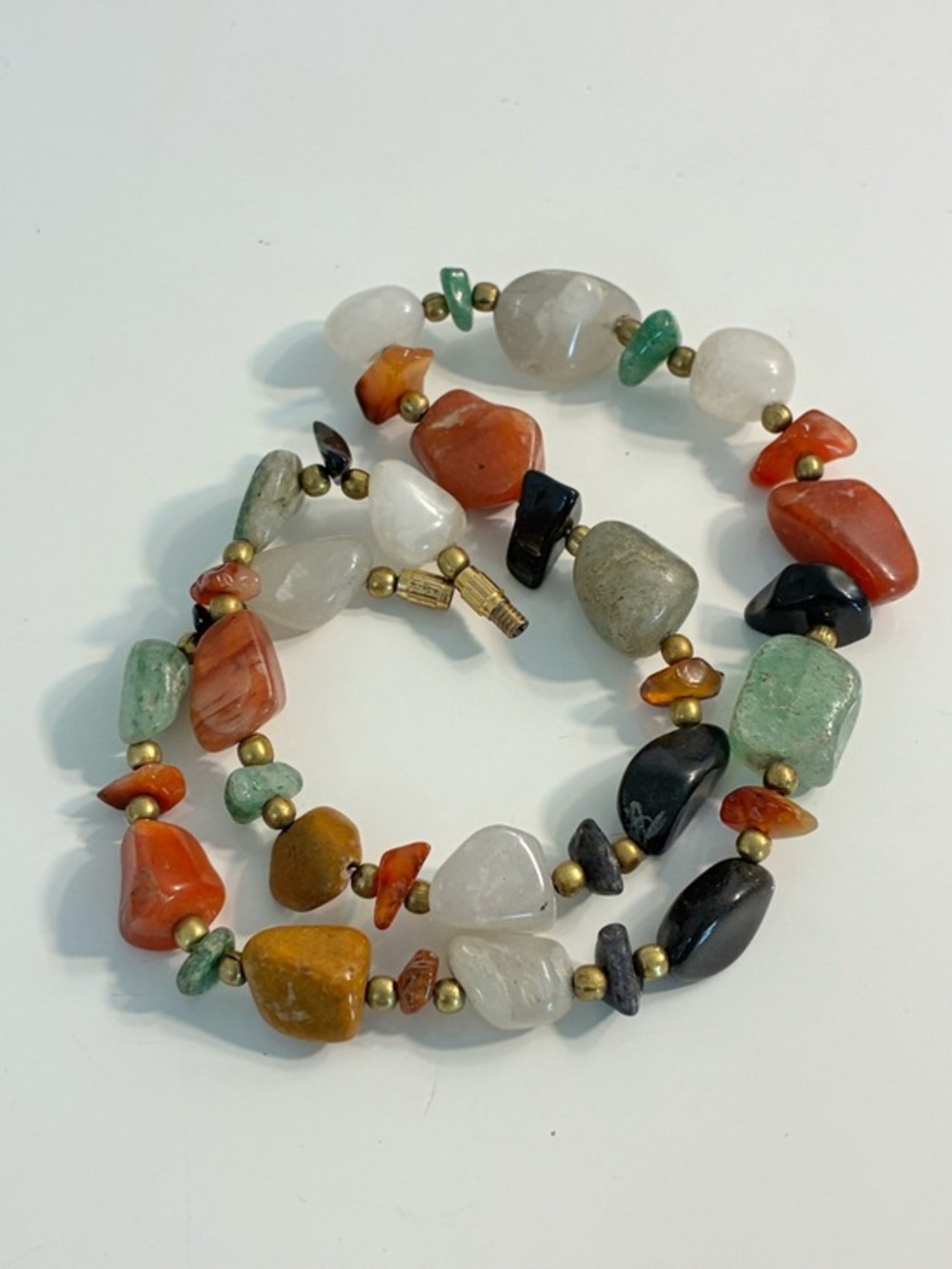 VTG Beggar Beaded Multicolor Semi-Precious Stone Necklace Unisex Hippie EUC 16”